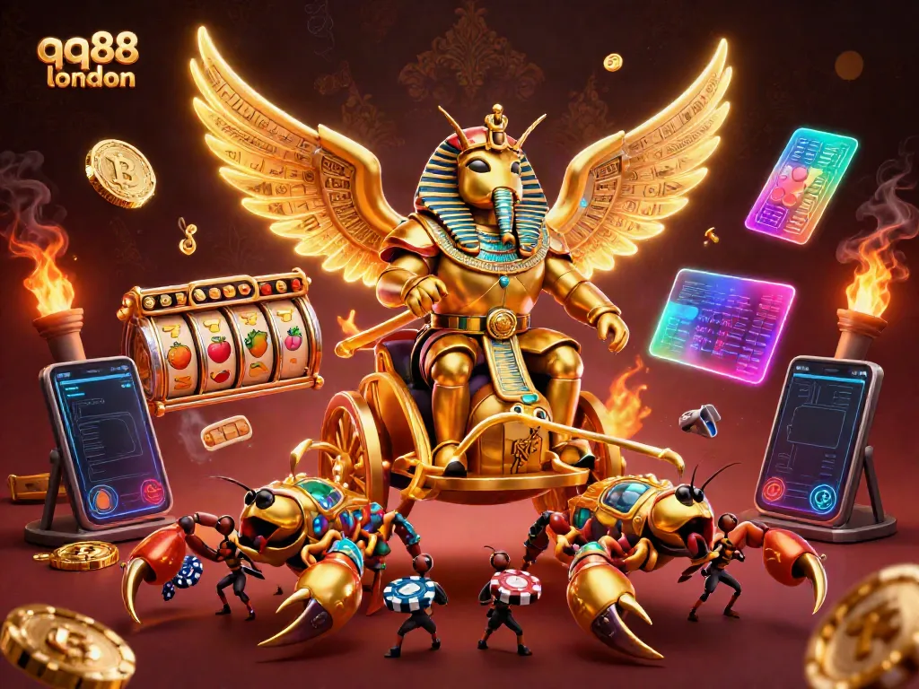 Experience thrilling slots at qq88 london with golden elements and vibrant gaming visuals.