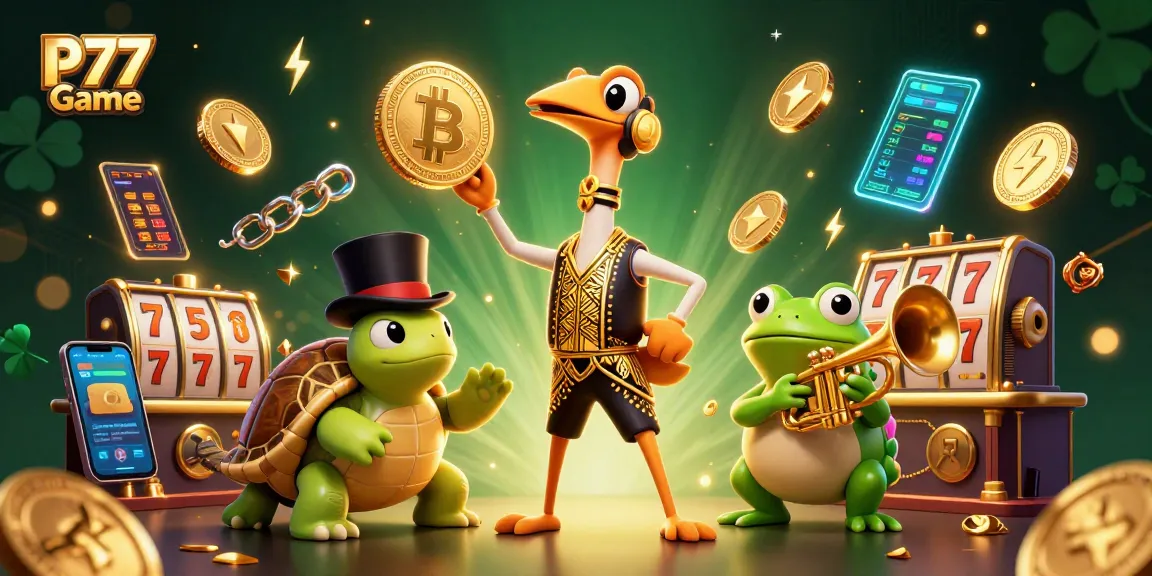 Engage with the P77 Game in this vibrant 3D illustration showcasing dynamic casino action.