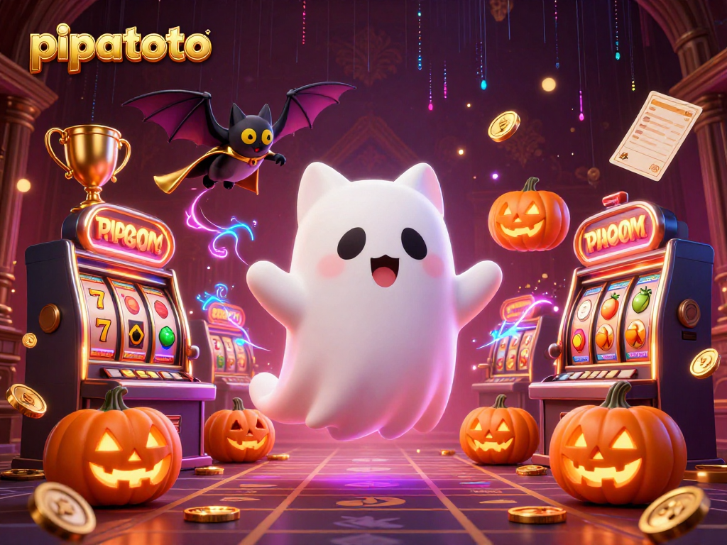 Pipatoto players engaging with a friendly ghost cat in a haunted casino, enjoying slot games.