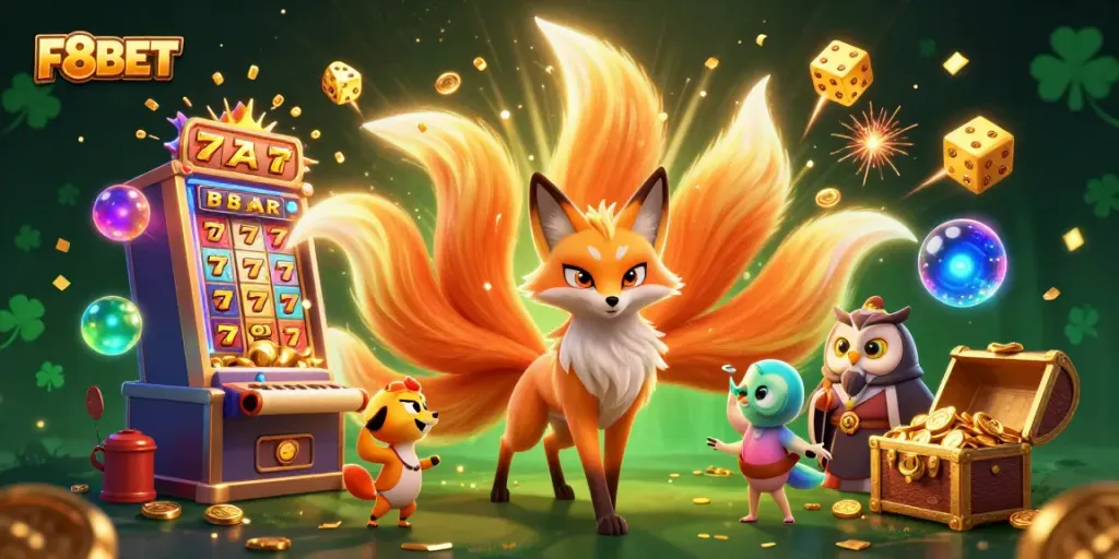 Experience the thrilling excitement at F8BET casino with vibrant characters and jackpot symbols.