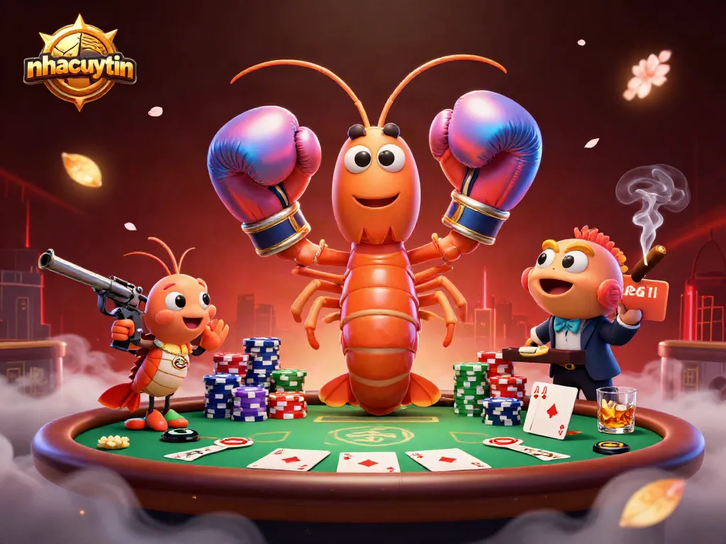 Engage in strategic poker with nhacaiuytin as vibrant cartoon characters showcase a thrilling game.