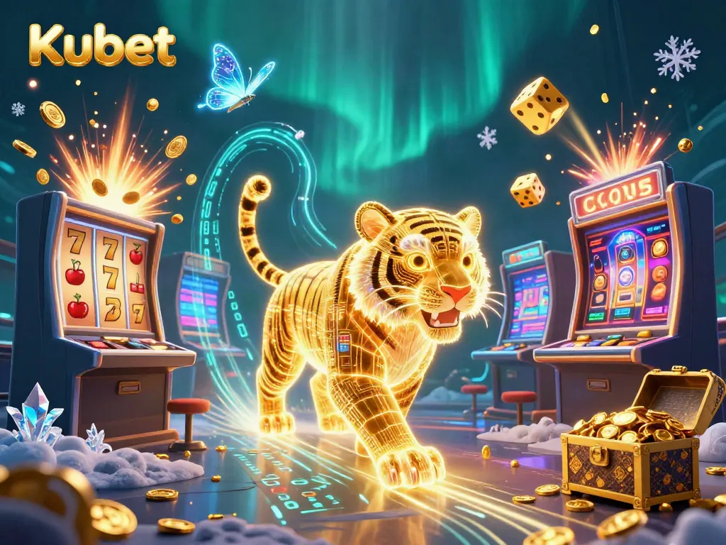 Kubet showcases illuminated slot machine excitement with vibrant jackpots and energetic game elements.