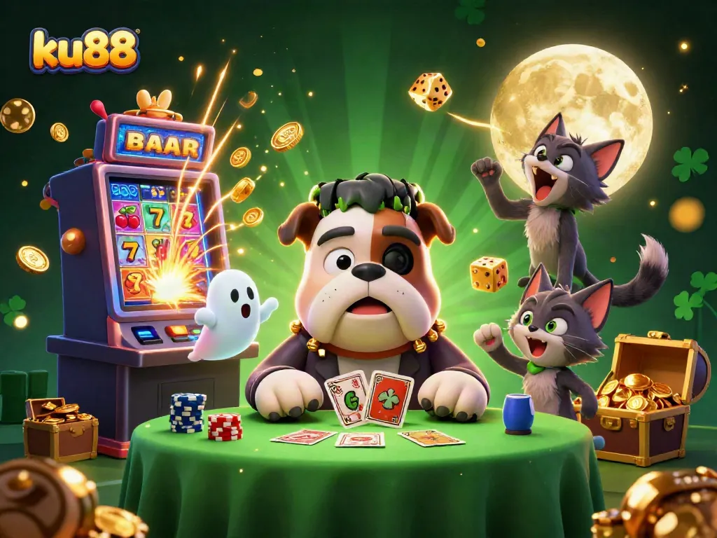 Experience thrilling gaming with ku88 featuring a bulldog dealer, ghost mouse, and werewolf kitten.
