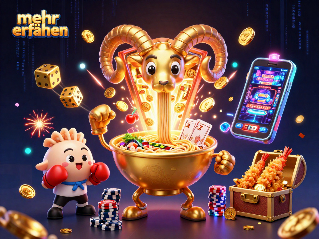 Engage with mehr erfahren in this vibrant casino scene showcasing a golden ramen bowl dealer amid explosive wins.