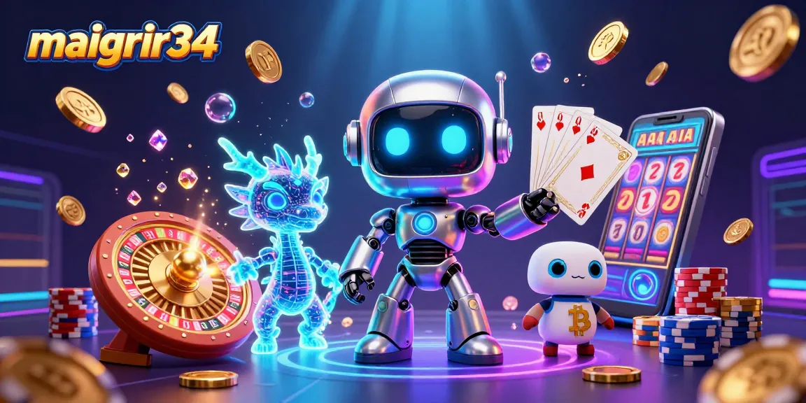 Maigrir34 propose une expérience de jeu immersive avec des personnages futuristes dans un casino vibrant.