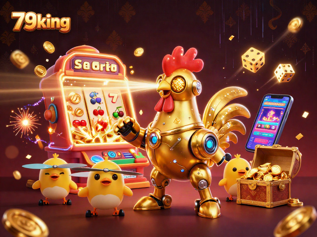 Experience the thrill of 79king with vibrant casino action featuring a golden rooster robot and dazzling games.
