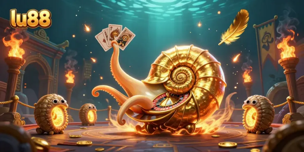 Experience gaming action at LU88 with an ancient nautilus roulette wheel and glowing ammonites.