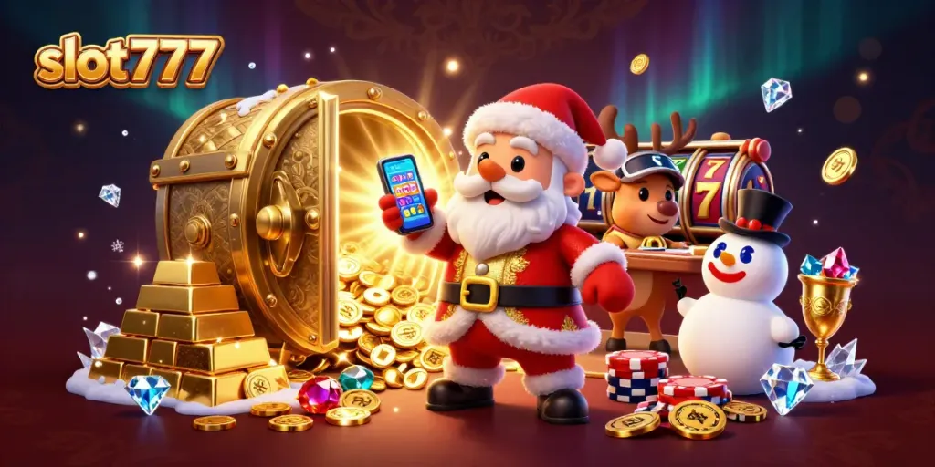 Putar slot777 dan menangkan harta karun dengan Santa Claus di kasino 3D yang meriah.