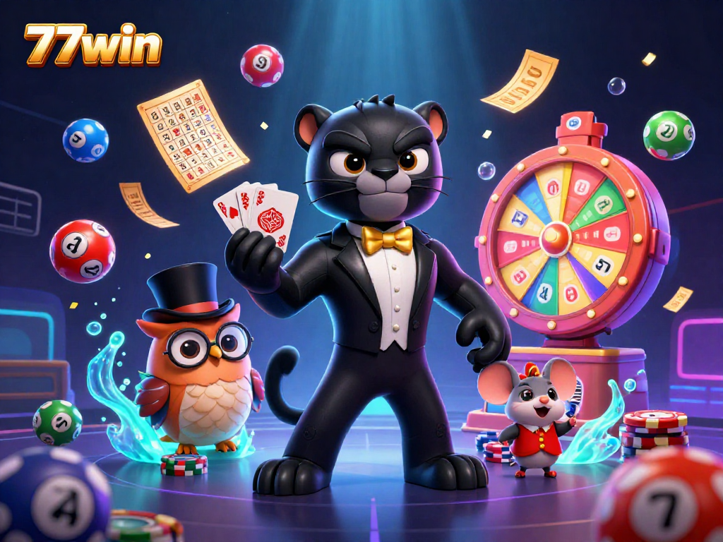 Experience thrilling gameplay at 77win with vibrant characters and dynamic casino elements.