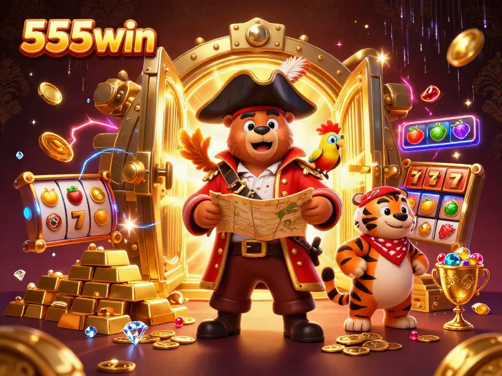 Experience thrilling wins with 555win's vibrant casino adventure featuring rich characters and treasures.