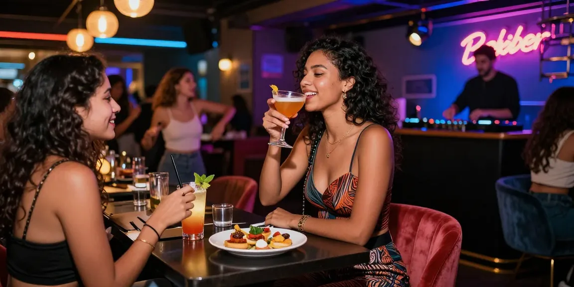 Cảnh đêm sôi động với gái gọi đang tận hưởng buổi tiệc tối tại quán bar thời thượng.