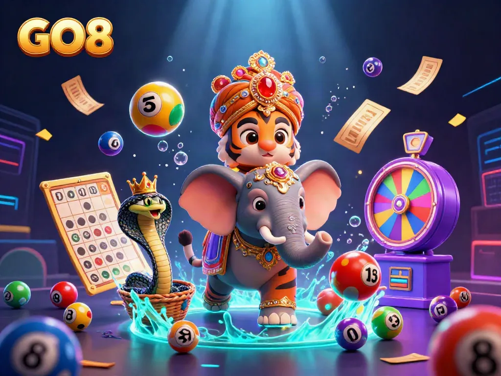 Experience the thrilling atmosphere of GO8 casino with a vibrant 3D illustration featuring exotic characters and exciting elements.
