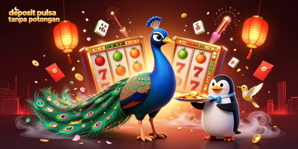 Experience the thrill with deposit pulsa tanpa potongan in this vibrant casino-themed illustration.