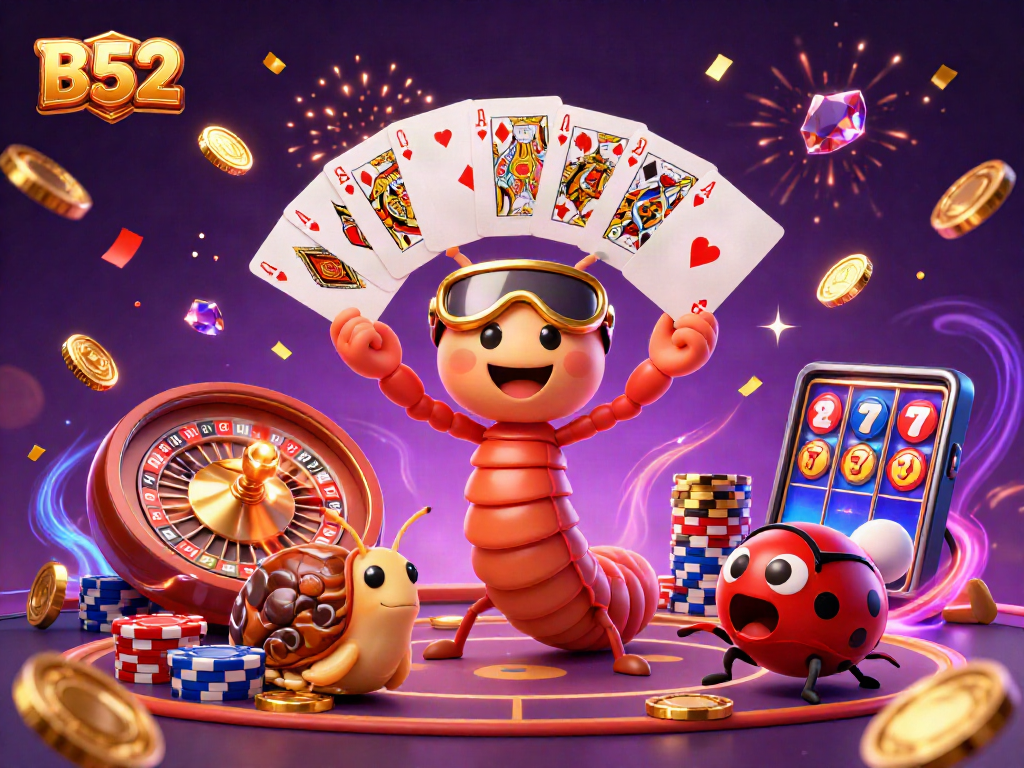 Engage with B52 casino magic as the dealer showcases winning hands with vibrant colors and excitement.