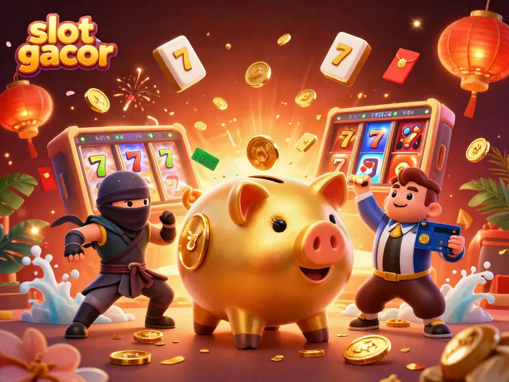 Experience a thrilling slot gacor adventure with animated characters, spinning reels, and golden coins!