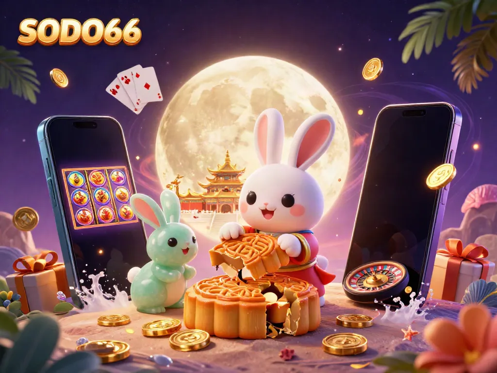 Experience thrilling casino magic with SODO66, featuring vibrant 3D characters in an engaging lunar setting.