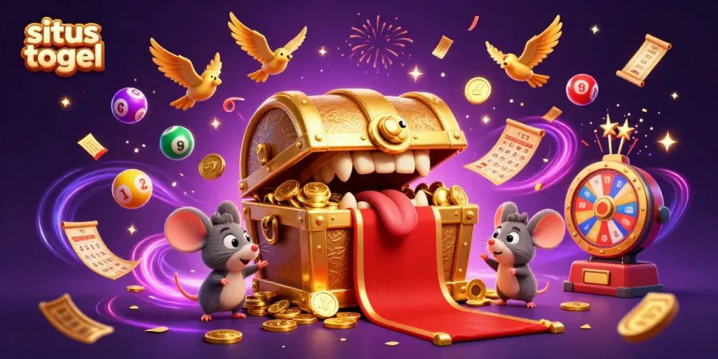 Menangkan hadiah menarik di situs togel dengan bola lotere berwarna-warni dan elemen kasino.