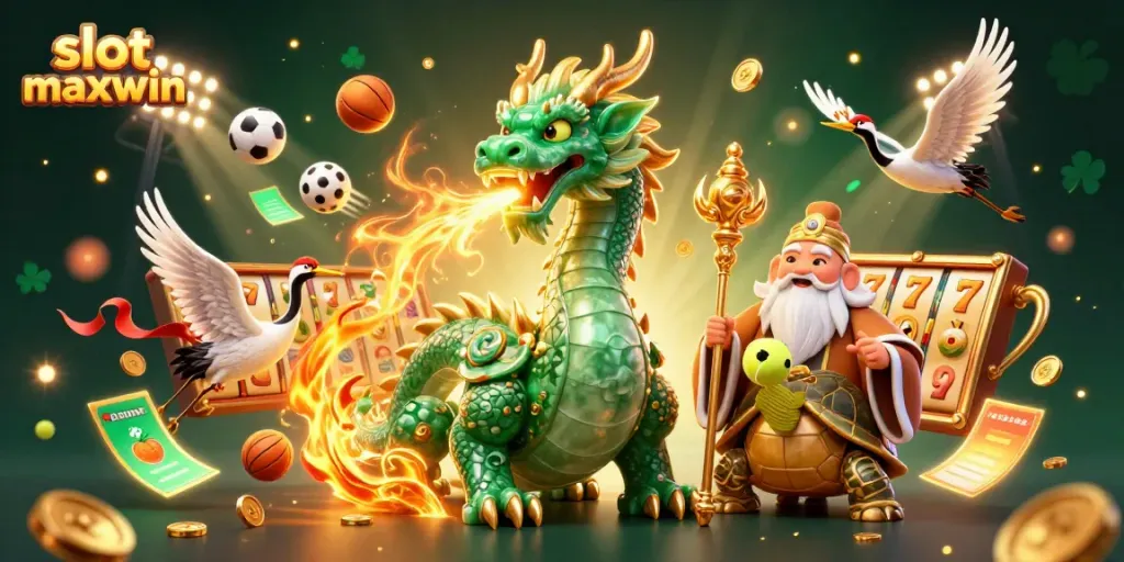 Permainan slot maxwin dengan simbol keberuntungan dan karakter mitologi yang dinamis.