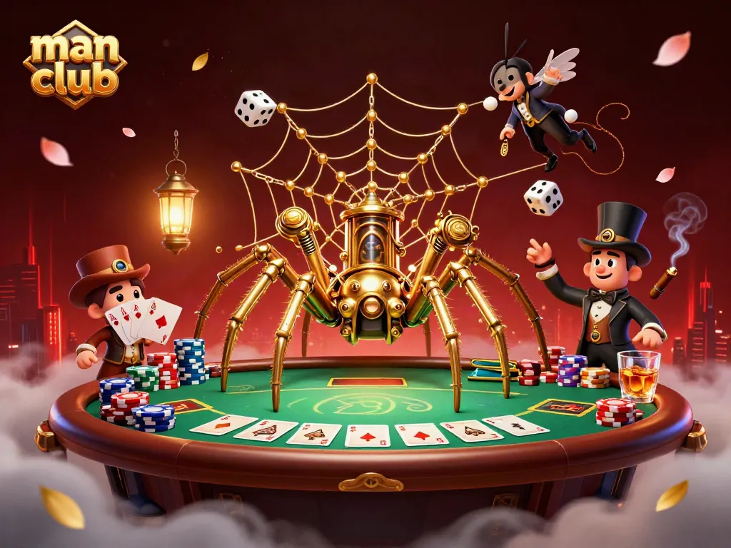 Engage in thrilling games with man club as golden creatures and poker elements create high-stakes fun.