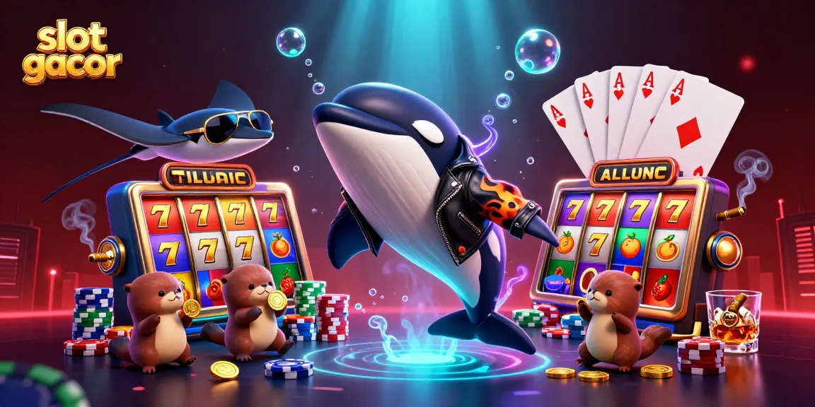 Engaging scene of slot gacor symbols with an orca, stingray, and otters celebrating winnings.