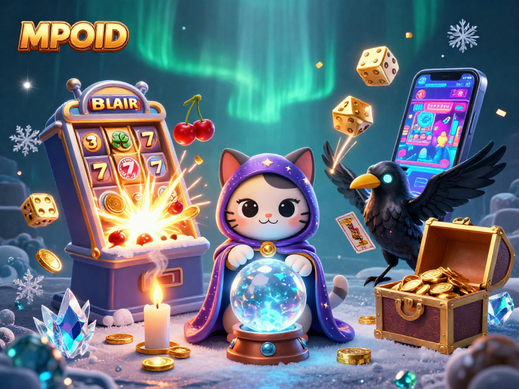 MPOID reveals exciting mega wins in an enchanting casino scene with vibrant characters and jackpots.