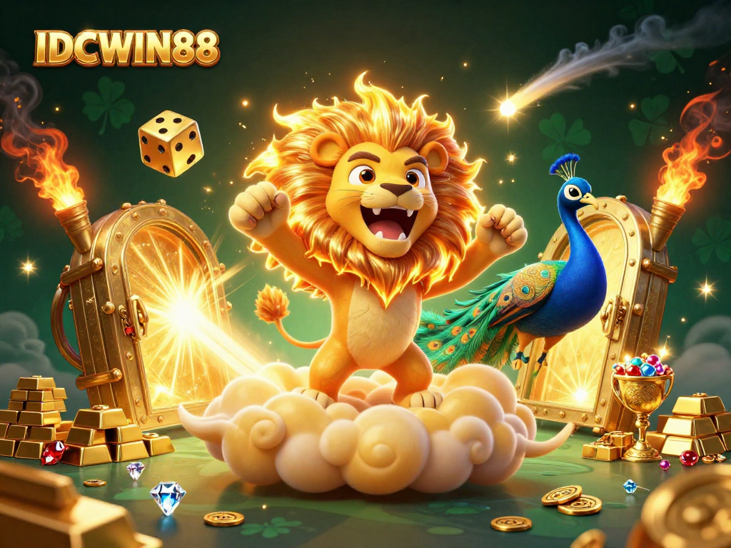 Experience winning at IDCWIN88 with a vibrant, detailed 3D casino scene showcasing dynamic gaming elements.