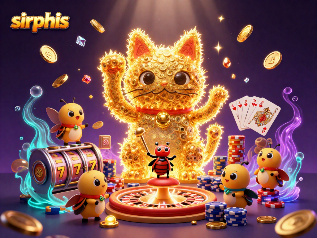 Experience the thrill with sirphis's vibrant golden lucky cat and casino symbols in action.