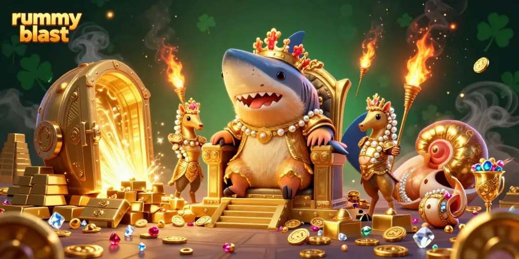 Experience thrilling gameplay with Rummy Blast, featuring a hamster king and treasure elements in an exciting digital casino.