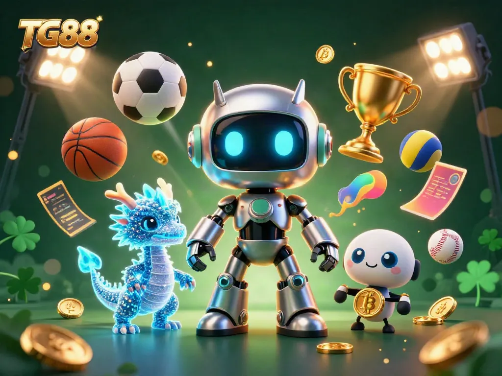 Engage with TG88's vibrant 3D gambling universe featuring dynamic sports elements and modern casino graphics.