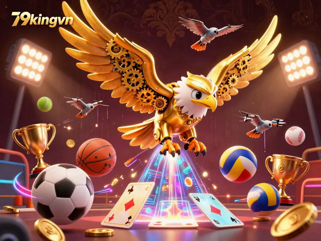 Experience thrilling betting action with 79kingvn as robotic eagles soar through vibrant gameplay elements.