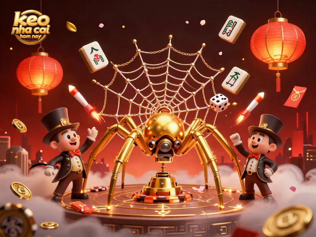 Catch the thrilling action of keo nha cai hom nay with a golden web and exciting gaming elements surrounding our characters.
