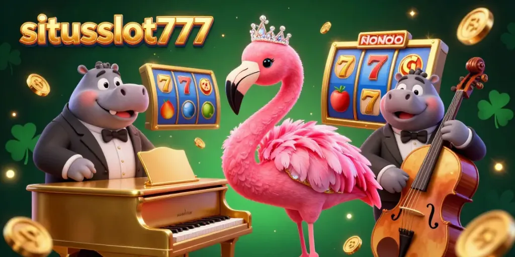 Engage with situsslot777's vibrant casino scene showcasing dynamic 3D characters and slot elements.