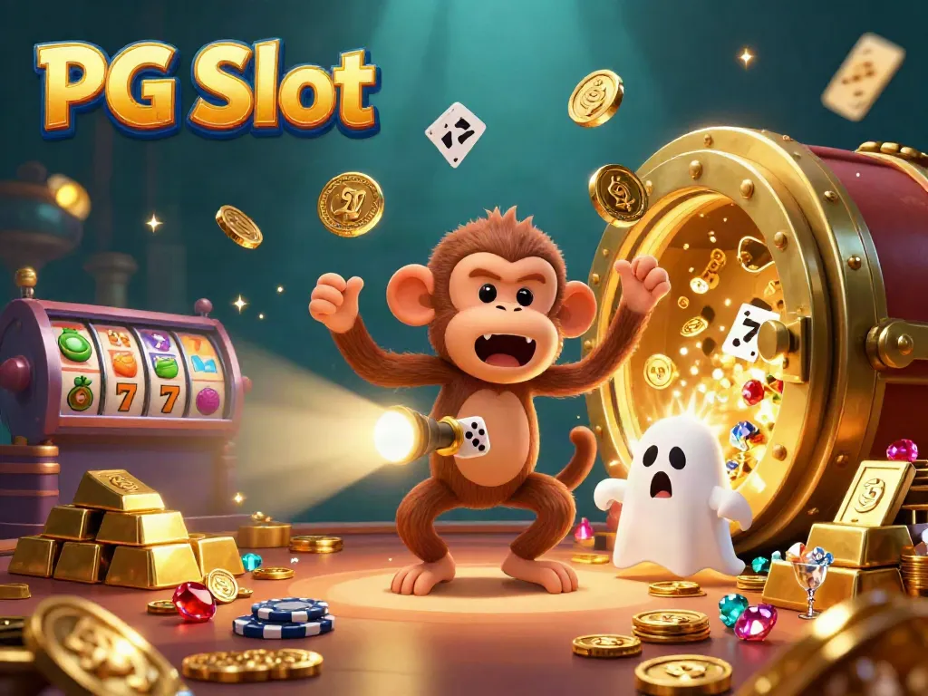 Permainan PG Slot yang menarik dengan karakter gorila poltergeist dan anjing pemburu hantu di kasino.