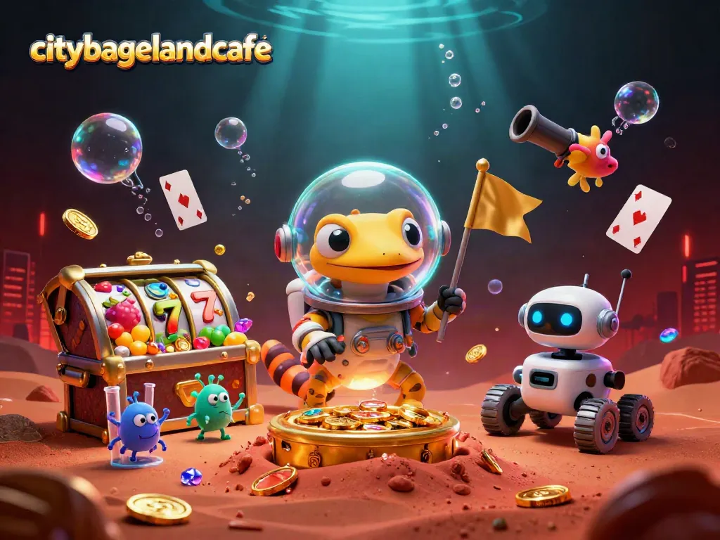 Permainan peluang di citybagelandcafe saat Martian gecko menemukan kasino emas di Mars.