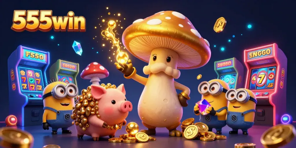 Experience winning at 555win with a vibrant, gold-themed slot gaming adventure.
