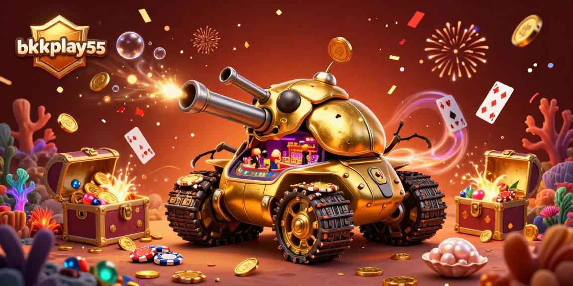 Spin the reels and win at bkkplay55 with a vibrant, casino-themed 3D illustration.