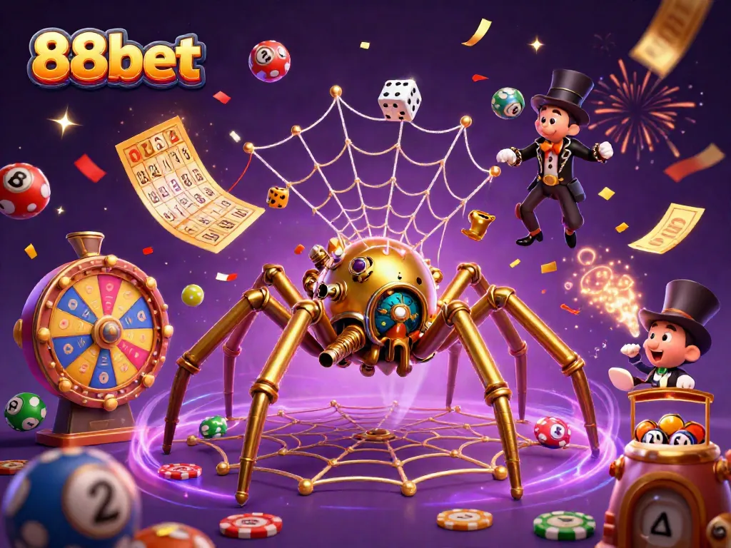 Engage with exciting gambling action featuring 88bet’s steampunk spider and lottery elements.