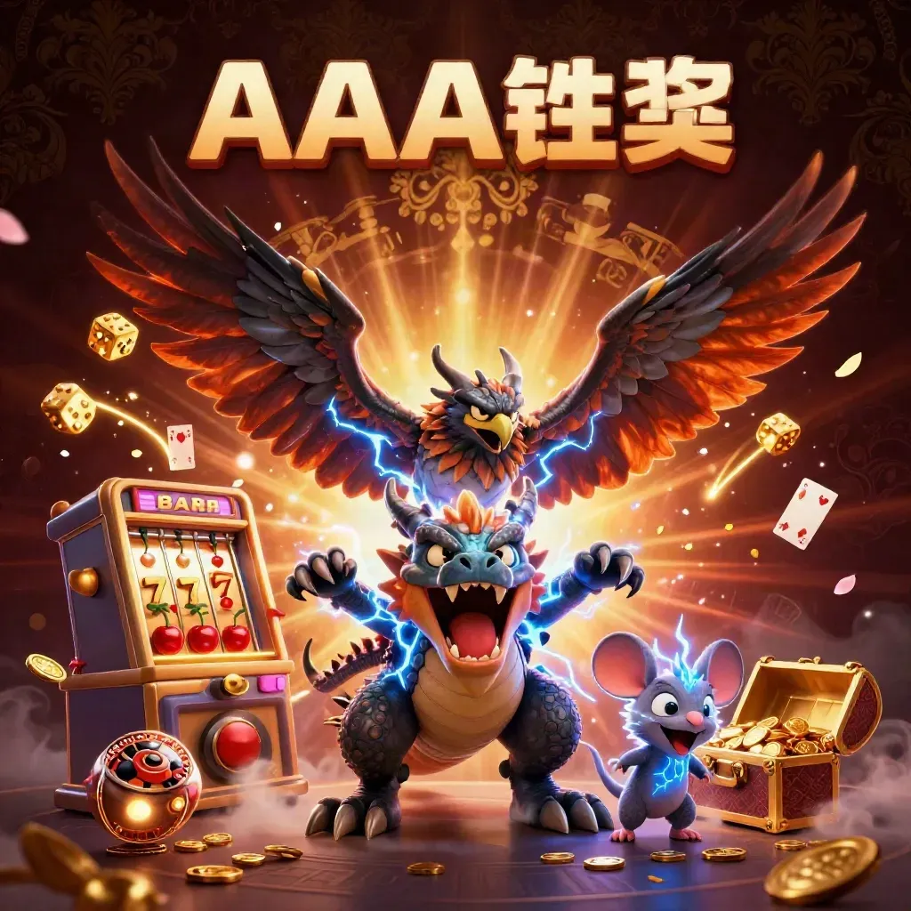 Thunder dragon, hawk, and thunder-mouse amid slot-machine treasure burst in dark luxury casino glow.