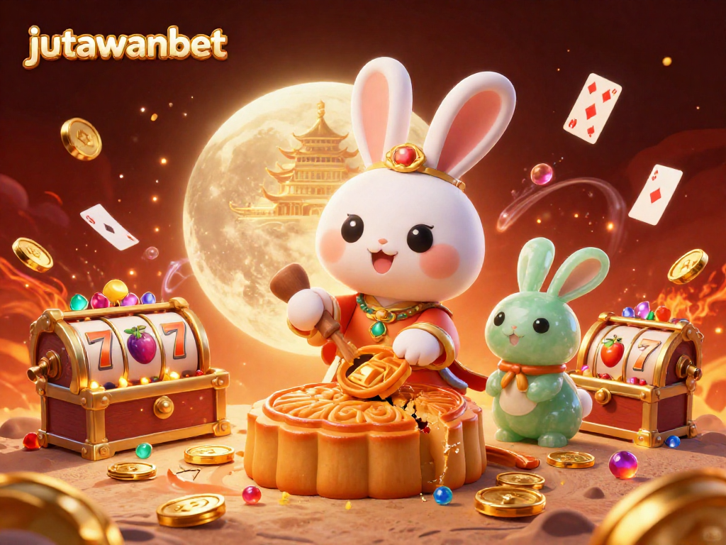 Experience gaming excitement at jutawanbet with vibrant slots and playful characters in a stunning 3D scene.