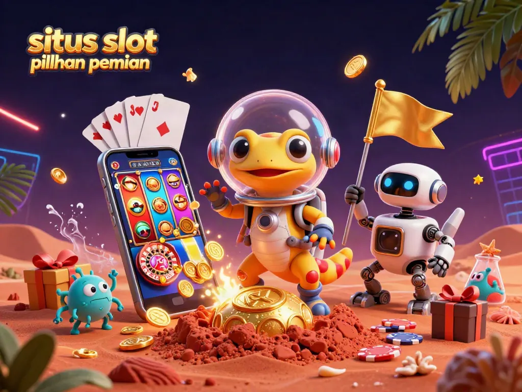 Menangkan peluang di situs slot pilihan pemain dengan ilustrasi kasino digital berwarna-warni.