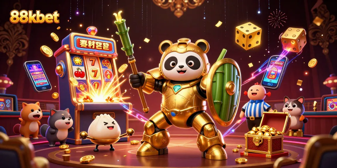 Experience excitement with 88kbet's dynamic casino scene featuring slots and animated characters.