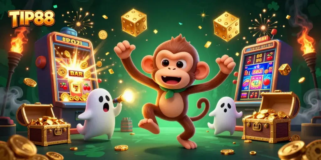 Experience thrilling wins with TIP88 illustrated in this vibrant casino scene.