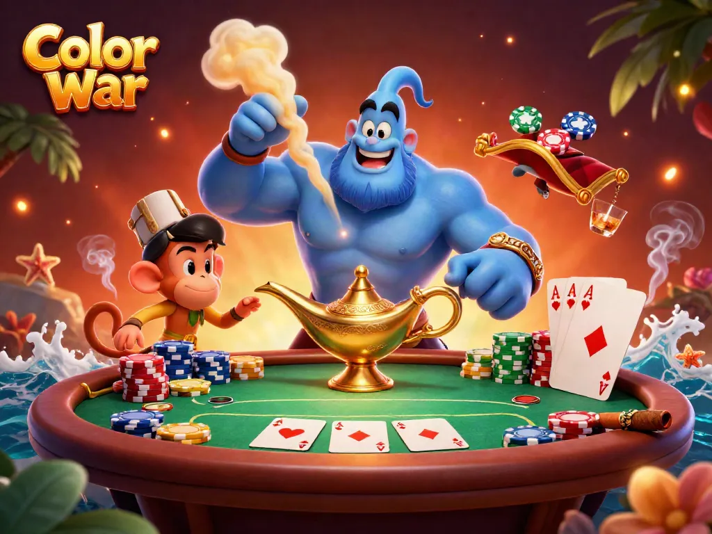Engage in the Color War with card games and vibrant gambling elements in a magical setting.