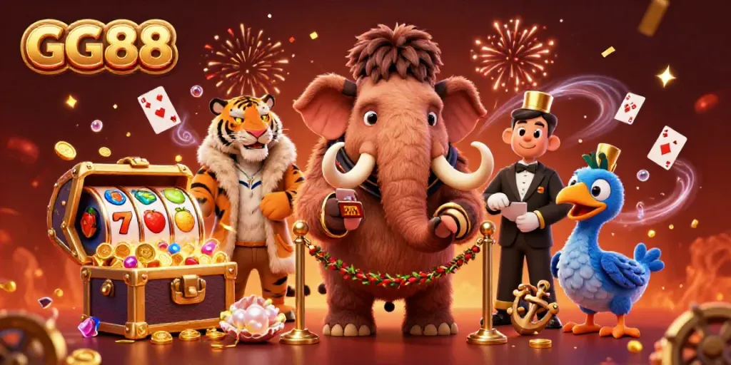 Experience the vibrant GG88 casino adventure with dynamic characters and games interacting!