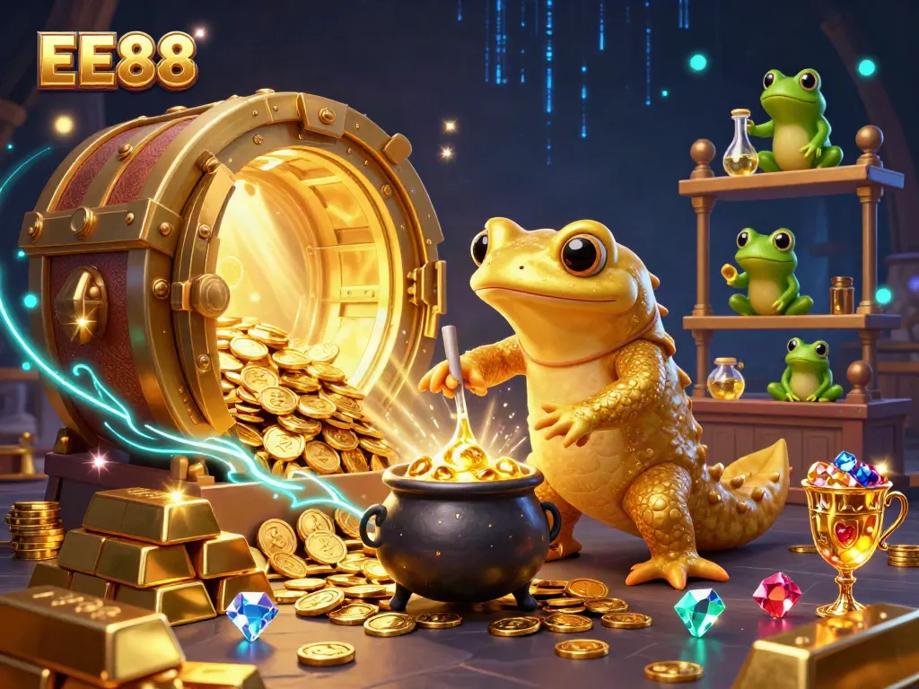 Engage with EE88's vibrant casino offerings in this enchanting 3D alchemist scene.