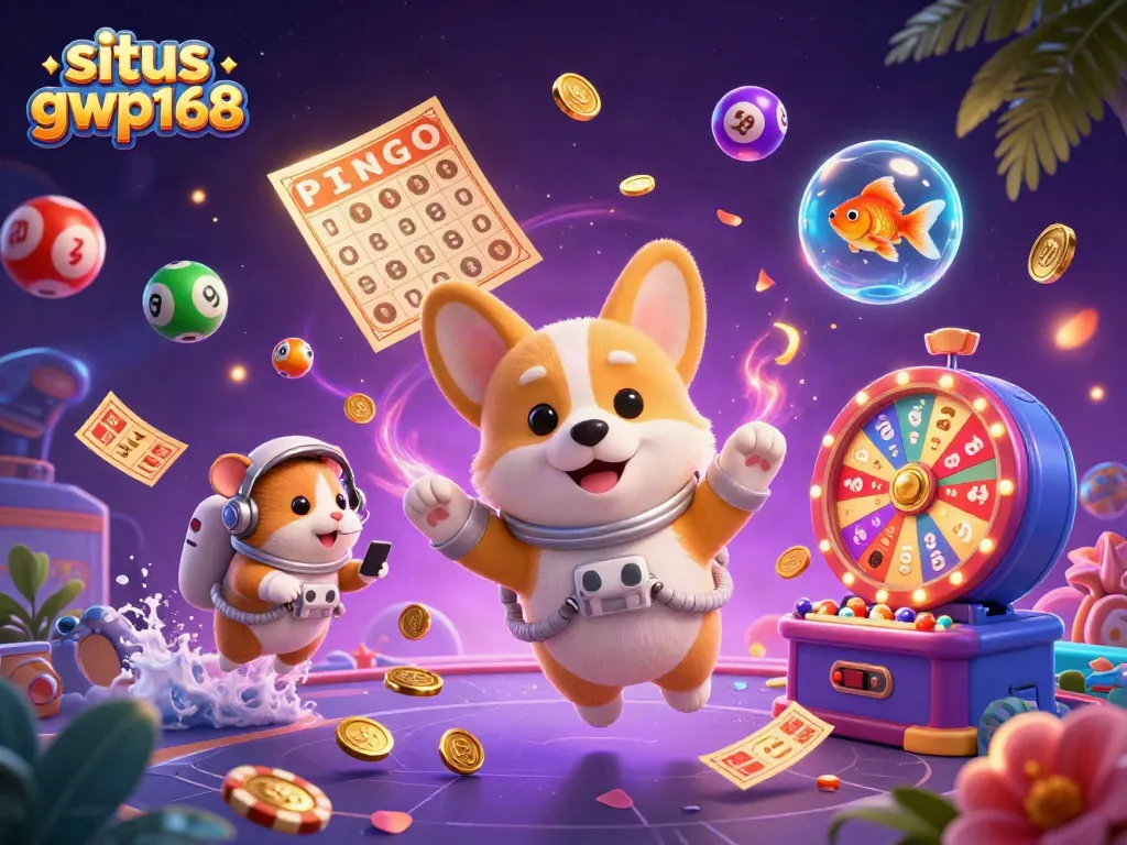 Permainan interaktif di situs gwp168 dengan karakter kartun dan elemen kasino yang unik.