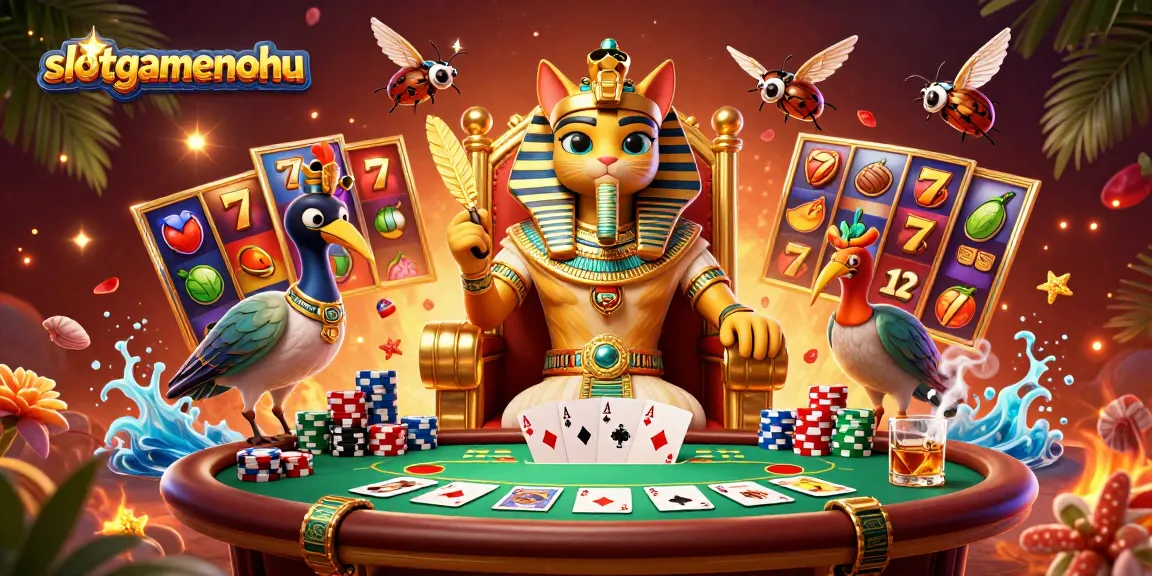 Spin the reels at slotgamenohu with a vibrant Egyptian-themed 3D illustration of a pharaoh cat.