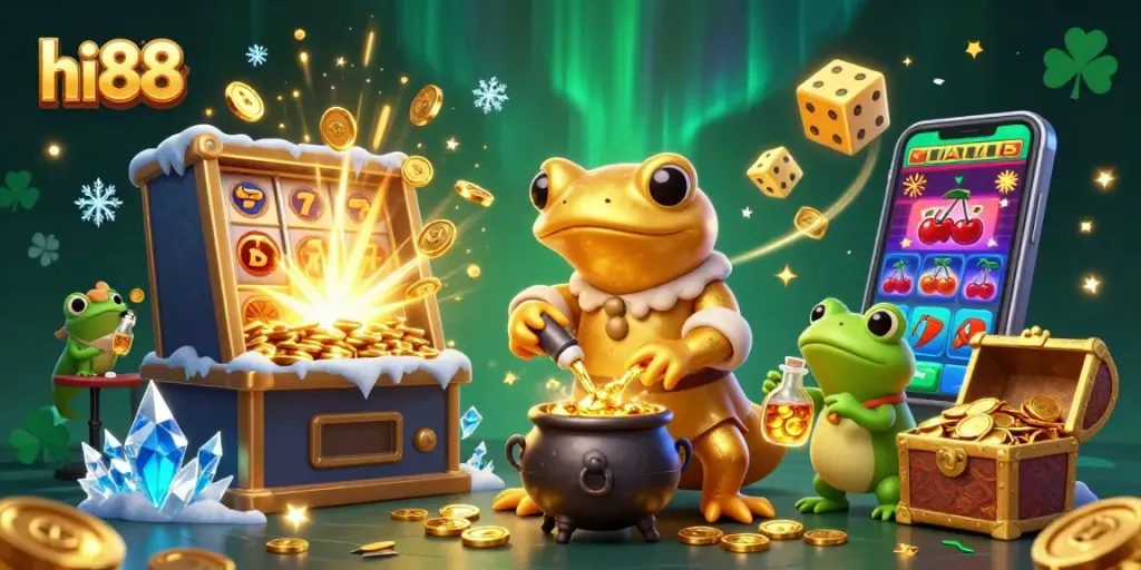 Experience winning with hi88 in this vibrant casino-themed illustration showcasing a unique fantasy twist.