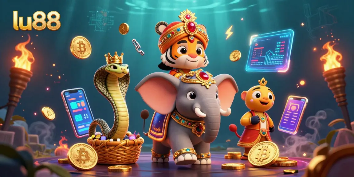 Engaging scene of lu88's 3D characters surrounded by vibrant crypto elements, enhancing betting excitement.