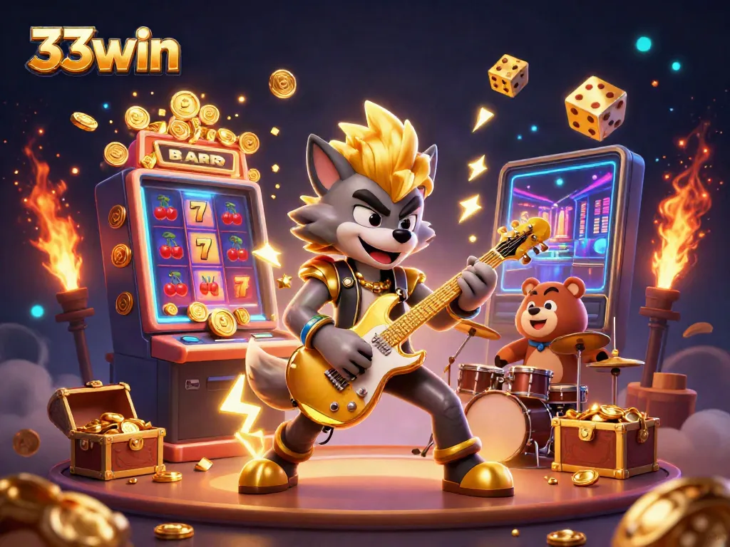 Experience excitement with 33win's thrilling casino world featuring characters and vibrant gaming elements.